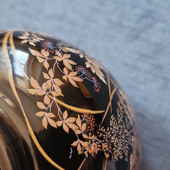 Vtg Shibata Toki Japan Black Gold Chrysanthemums Floral  Vase 4" - Picture 5 of 8